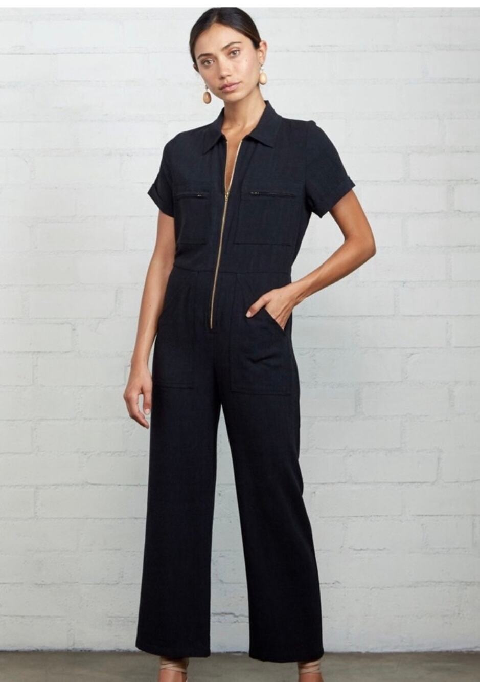 Rachel Pally Rocco Linen Jumpsuit Black Womans XXS